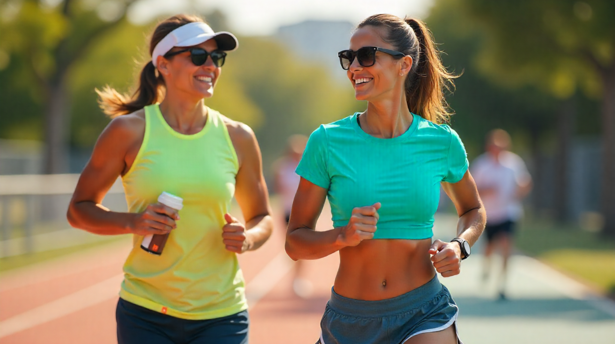 Athletes wearing colorful polyester, nylon, and spandex sportswear while training outdoors.