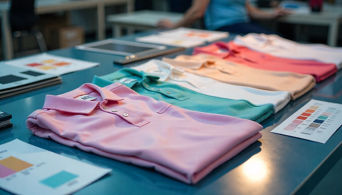 Organized garment samples, pattern sheets, and quality inspection tools demonstrating Quality Assurance and Quality Control processes in apparel production.