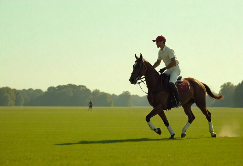 Early 20th-century athlete wearing a classic short-sleeve polo shirt with a soft collar on a polo field