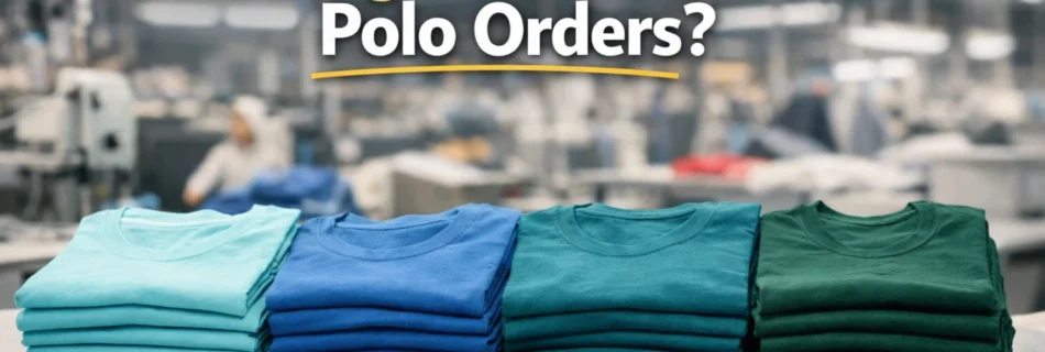 Stacked T-shirts in different shades showing color inconsistency when scaling T-shirt and polo orders in 2026