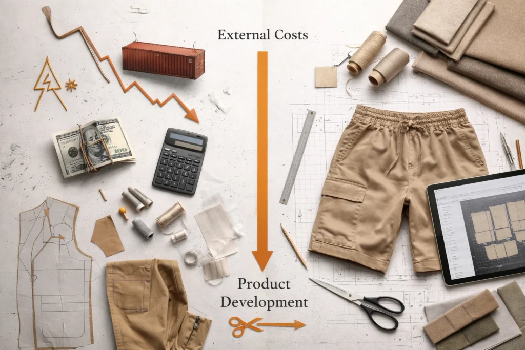 Apparel Production Cost factors including fabric usage, production planning, and development decisions influencing overall garment cost structure