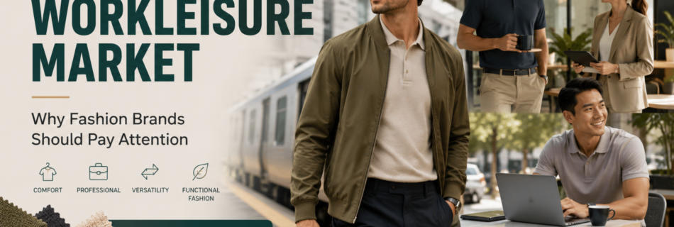 Workleisure market featured image showing modern professionals wearing smart casual and hybrid work apparel in flexible work environments