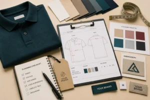 Why Preparation Matters Before Contacting a Clothing Manufacturer Clothing manufacturer discussion preparation with garment samples, fabric swatches, design sketches, and product development details.